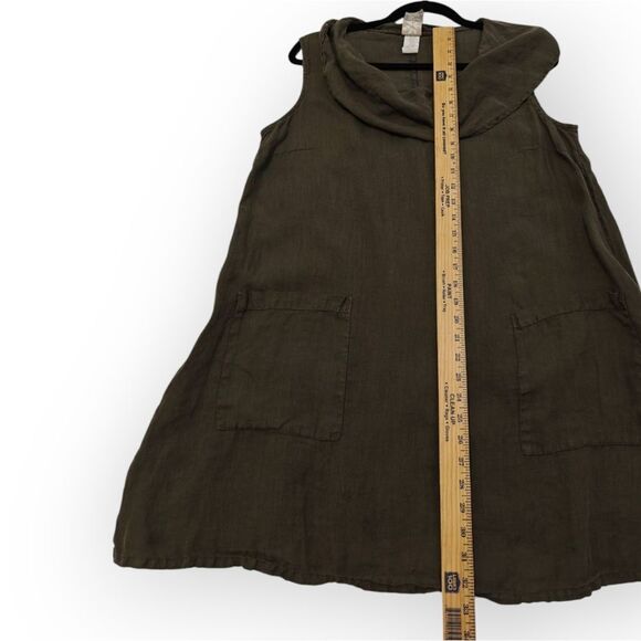 Match Point USA Linen Olive Green Sleeveless Cowl Neck A-Line Tunic - Picture 3 of 6